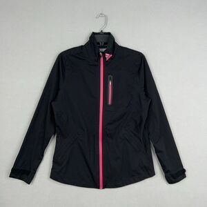 Adidas Jacket Womens Medium Black Pink Rain Ready Full Zip Windbreaker Athletic